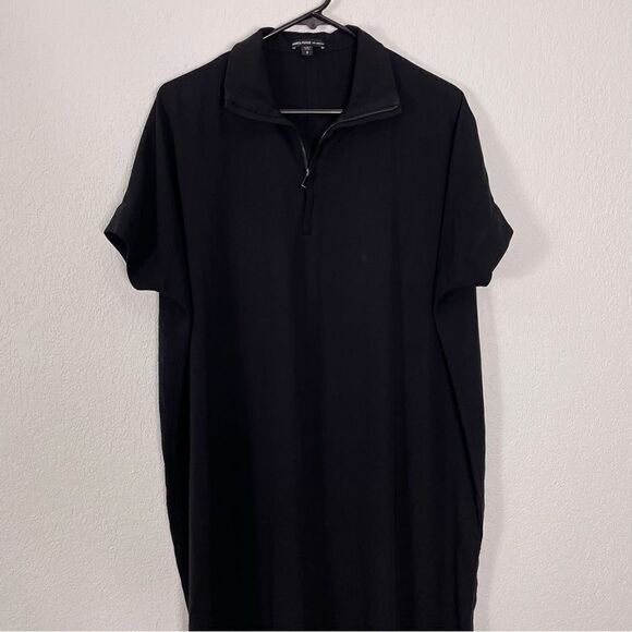 James Perse Black Collared Short Sleeve Little Zip Front Shirt Dress - Picture 3 of 8